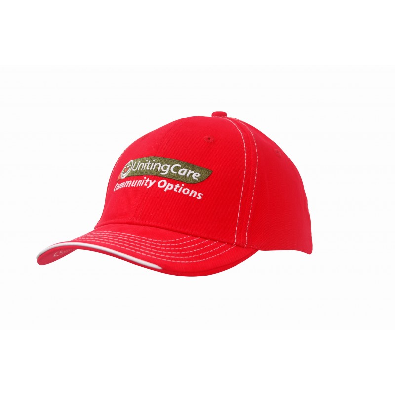 Red cap with white accents
