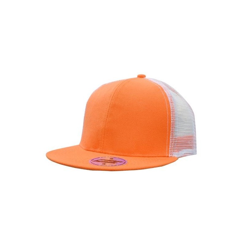 Orange flat peak trucker cap