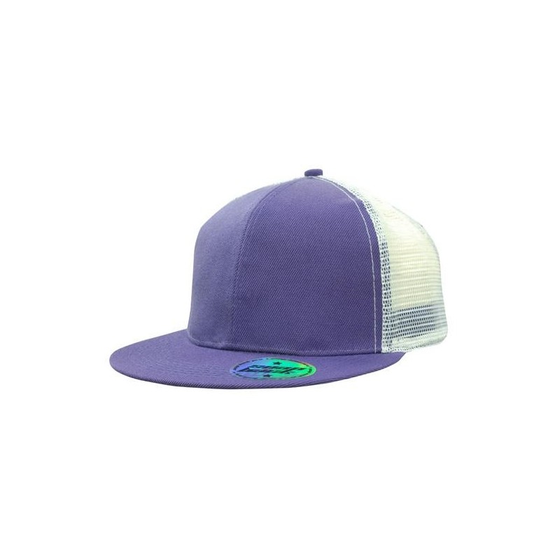 Purple flat peak trucker cap