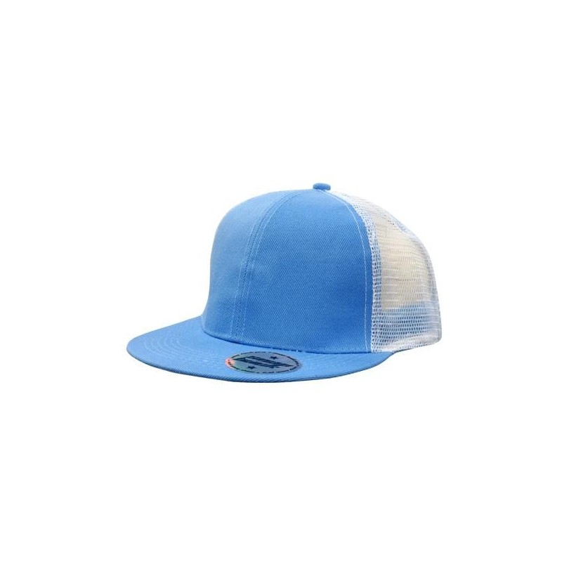 Light blue flat peak trucker cap