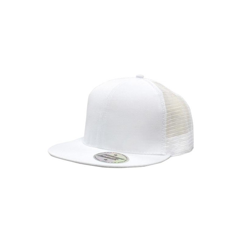 White flat peak trucker cap