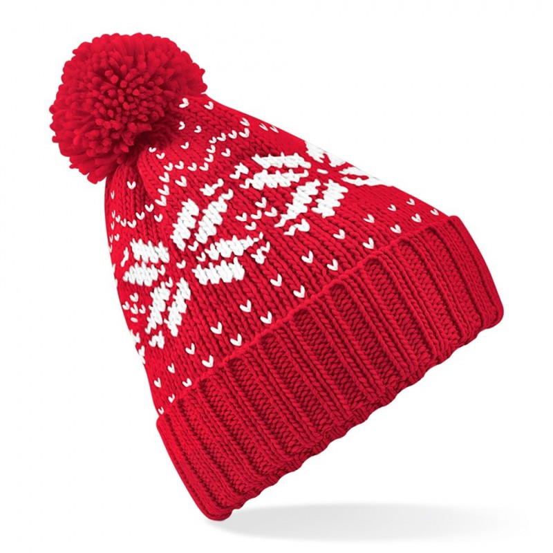 Fair Isle Snowstar beanie - B456 - Classic Red /White