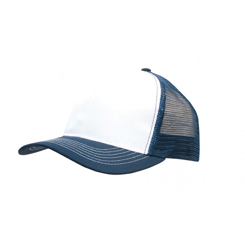 White trucker cap with navy details