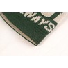 Close-up of the edge of beanie 6024 – knitted-in letters of the sample design and the inside in a contrasting colour