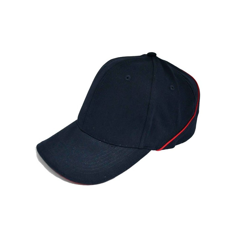 Navy cap with red accents