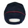 Navy cap with red accents